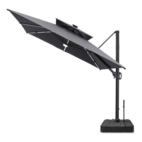 Pellebant 11 x 9 ft Aluminum Double Top Cantilever Patio Umbrella with LED Strip Lights and Base Options