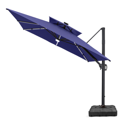 Pellebant 11 x 9 ft Aluminum Double Top Cantilever Patio Umbrella with LED Strip Lights and Base Options