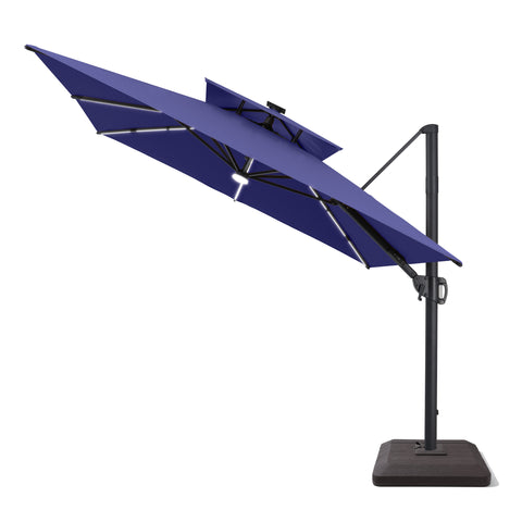 Pellebant 11 x 9 ft Aluminum Double Top Cantilever Patio Umbrella with LED Strip Lights and Base Options