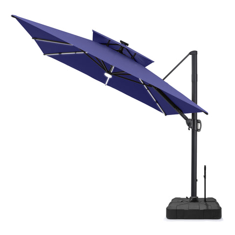 Pellebant 11 x 9 ft Aluminum Double Top Cantilever Patio Umbrella with LED Strip Lights and Base Options