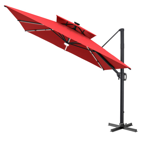 Pellebant 11 x 9 ft Aluminum Double Top Cantilever Patio Umbrella with LED Strip Lights and Base Options
