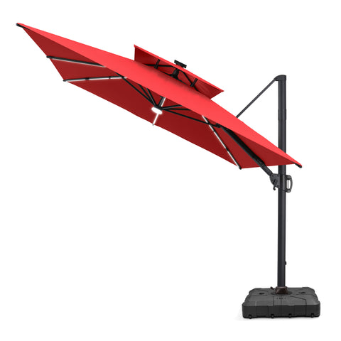 Pellebant 11 x 9 ft Aluminum Double Top Cantilever Patio Umbrella with LED Strip Lights and Base Options