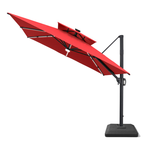 Pellebant 11 x 9 ft Aluminum Double Top Cantilever Patio Umbrella with LED Strip Lights and Base Options
