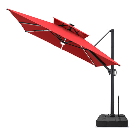 Pellebant 11 x 9 ft Aluminum Double Top Cantilever Patio Umbrella with LED Strip Lights and Base Options