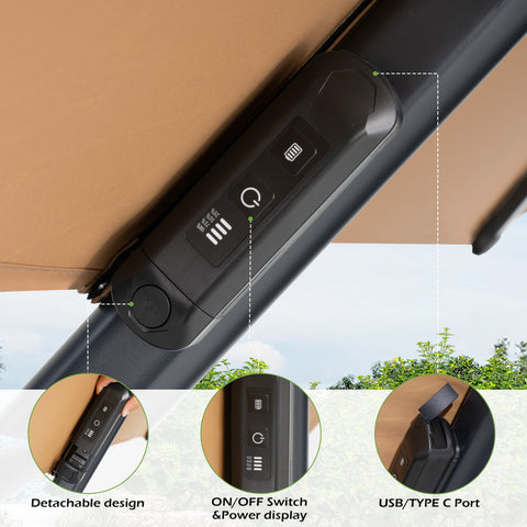 Pellebant 11 x 9 ft Aluminum Double Top Cantilever Patio Umbrella with LED Strip Lights and Base Options