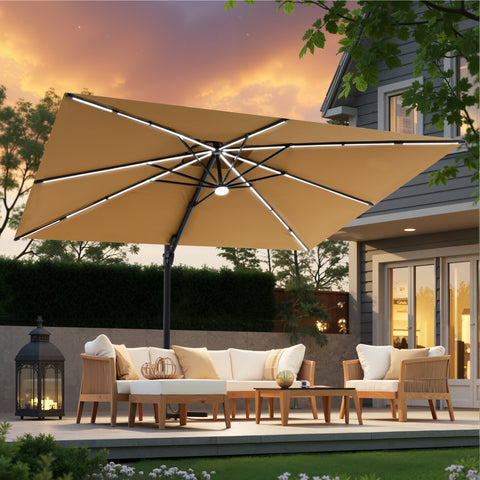 Pellebant 11 x 9 ft Aluminum Double Top Cantilever Patio Umbrella with LED Strip Lights and Base Options
