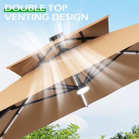 Pellebant 11 x 9 ft Aluminum Double Top Cantilever Patio Umbrella with LED Strip Lights and Base Options
