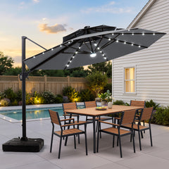 11 x 11 ft. Aluminum Double Top Cantilever Patio Umbrella with LED Lights and Base Options