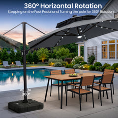 11 x 11 ft. Aluminum Double Top Cantilever Patio Umbrella with LED Lights and Base Options