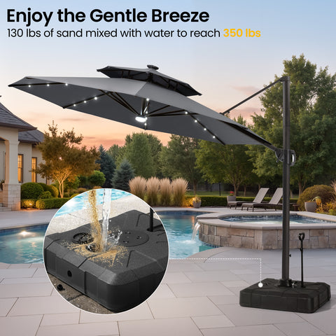 11 x 11 ft. Aluminum Double Top Cantilever Patio Umbrella with LED Lights and Base Options