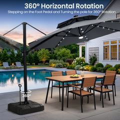11 x 11 ft. Aluminum Double Top Cantilever Patio Umbrella with LED Lights and Base Options