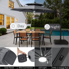 11 x 11 ft. Aluminum Double Top Cantilever Patio Umbrella with LED Lights and Base Options