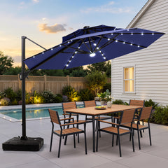 11 x 11 ft. Aluminum Double Top Cantilever Patio Umbrella with LED Lights and Base Options