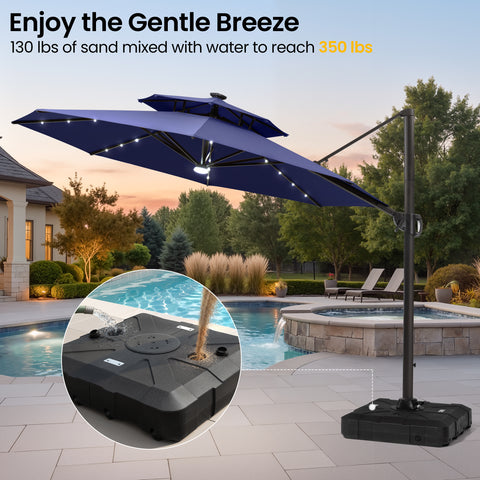 11 x 11 ft. Aluminum Double Top Cantilever Patio Umbrella with LED Lights and Base Options