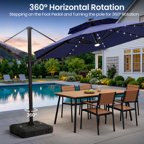 11 x 11 ft. Aluminum Double Top Cantilever Patio Umbrella with LED Lights and Base Options
