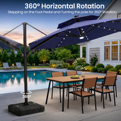 11 x 11 ft. Aluminum Double Top Cantilever Patio Umbrella with LED Lights and Base Options