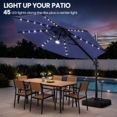 11 x 11 ft. Aluminum Double Top Cantilever Patio Umbrella with LED Lights and Base Options