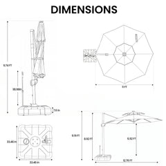 11 x 11 ft. Aluminum Double Top Cantilever Patio Umbrella with LED Lights and Base Options