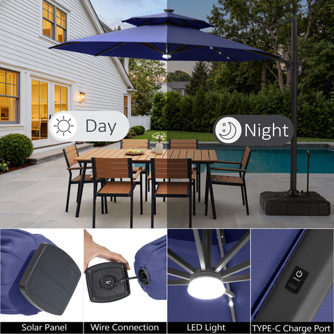 11 x 11 ft. Aluminum Double Top Cantilever Patio Umbrella with LED Lights and Base Options