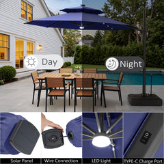 11 x 11 ft. Aluminum Double Top Cantilever Patio Umbrella with LED Lights and Base Options