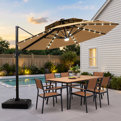 11 x 11 ft. Aluminum Double Top Cantilever Patio Umbrella with LED Lights and Base Options