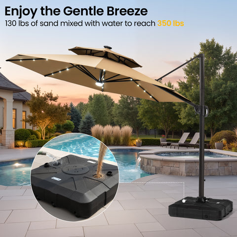 11 x 11 ft. Aluminum Double Top Cantilever Patio Umbrella with LED Lights and Base Options