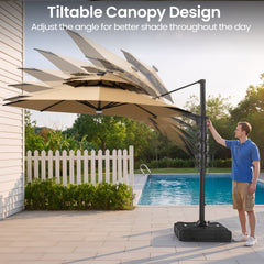 11 x 11 ft. Aluminum Double Top Cantilever Patio Umbrella with LED Lights and Base Options
