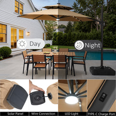 11 x 11 ft. Aluminum Double Top Cantilever Patio Umbrella with LED Lights and Base Options