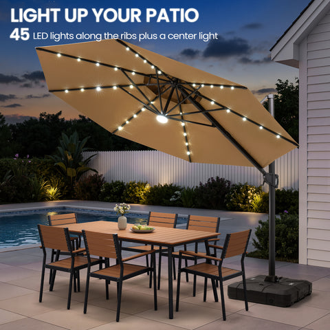 11 x 11 ft. Aluminum Double Top Cantilever Patio Umbrella with LED Lights and Base Options