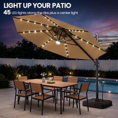 11 x 11 ft. Aluminum Double Top Cantilever Patio Umbrella with LED Lights and Base Options