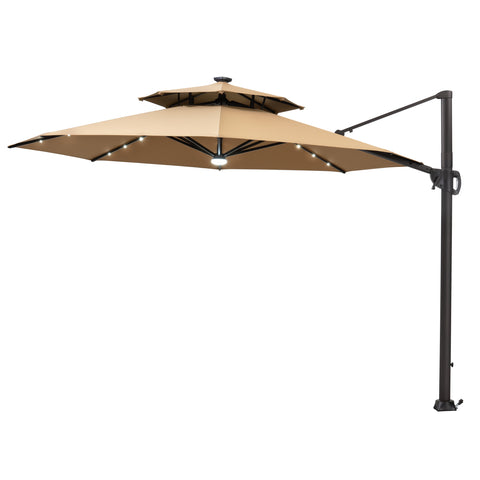 11 x 11 ft. Aluminum Double Top Cantilever Patio Umbrella with LED Lights and Base Options