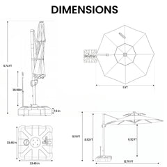 11 x 11 ft. Aluminum Double Top Cantilever Patio Umbrella with LED Lights and Base Options