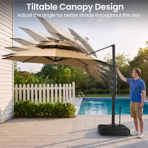 11 x 11 ft. Aluminum Double Top Cantilever Patio Umbrella with LED Lights and Base Options