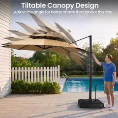 11 x 11 ft. Aluminum Double Top Cantilever Patio Umbrella with LED Lights and Base Options