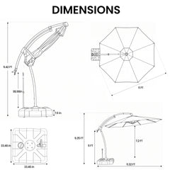 11 ft Aluminum Cantilever Patio Umbrella (Base Options)