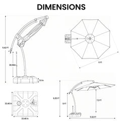 11 ft Aluminum Cantilever Patio Umbrella (Base Options)