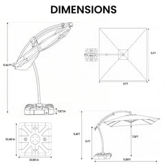 11x9ft Aluminum Cantilever Patio Umbrella (Base Options)