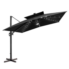 12 x 9 ft. Aluminum Double Top Cantilever Patio Umbrella with LED Lights and Base Options
