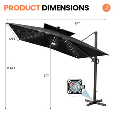 12 x 9 ft. Aluminum Double Top Cantilever Patio Umbrella with LED Lights and Base Options