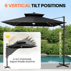 12 x 9 ft. Aluminum Double Top Cantilever Patio Umbrella with LED Lights and Base Options