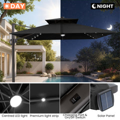 12 x 9 ft. Aluminum Double Top Cantilever Patio Umbrella with LED Lights and Base Options