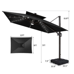 12 x 9 ft. Aluminum Double Top Cantilever Patio Umbrella with LED Lights and Base Options