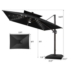 12 x 9 ft. Aluminum Double Top Cantilever Patio Umbrella with LED Lights and Base Options