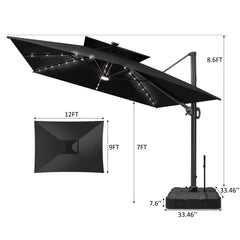 12 x 9 ft. Aluminum Double Top Cantilever Patio Umbrella with LED Lights and Base Options