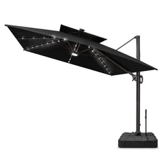 12 x 9 ft. Aluminum Double Top Cantilever Patio Umbrella with LED Lights and Base Options
