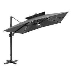 12 x 9 ft. Aluminum Double Top Cantilever Patio Umbrella with LED Lights and Base Options