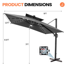 12 x 9 ft. Aluminum Double Top Cantilever Patio Umbrella with LED Lights and Base Options