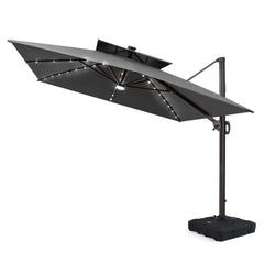 12 x 9 ft. Aluminum Double Top Cantilever Patio Umbrella with LED Lights and Base Options