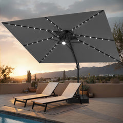 12 x 9 ft. Aluminum Double Top Cantilever Patio Umbrella with LED Lights and Base Options