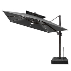 12 x 9 ft. Aluminum Double Top Cantilever Patio Umbrella with LED Lights and Base Options